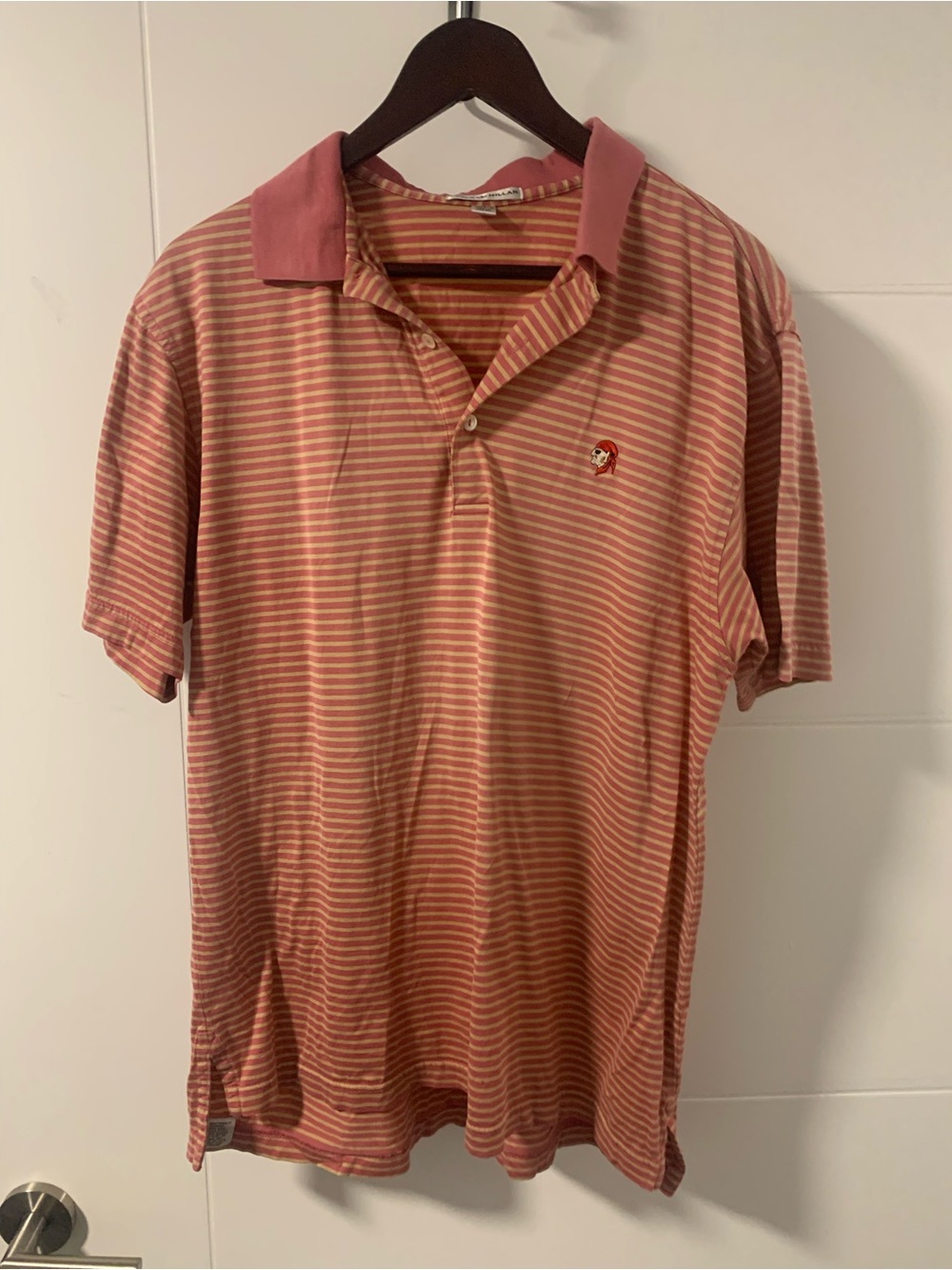 Peter Millar Pink Striped Polo with Contrast Collar A16
